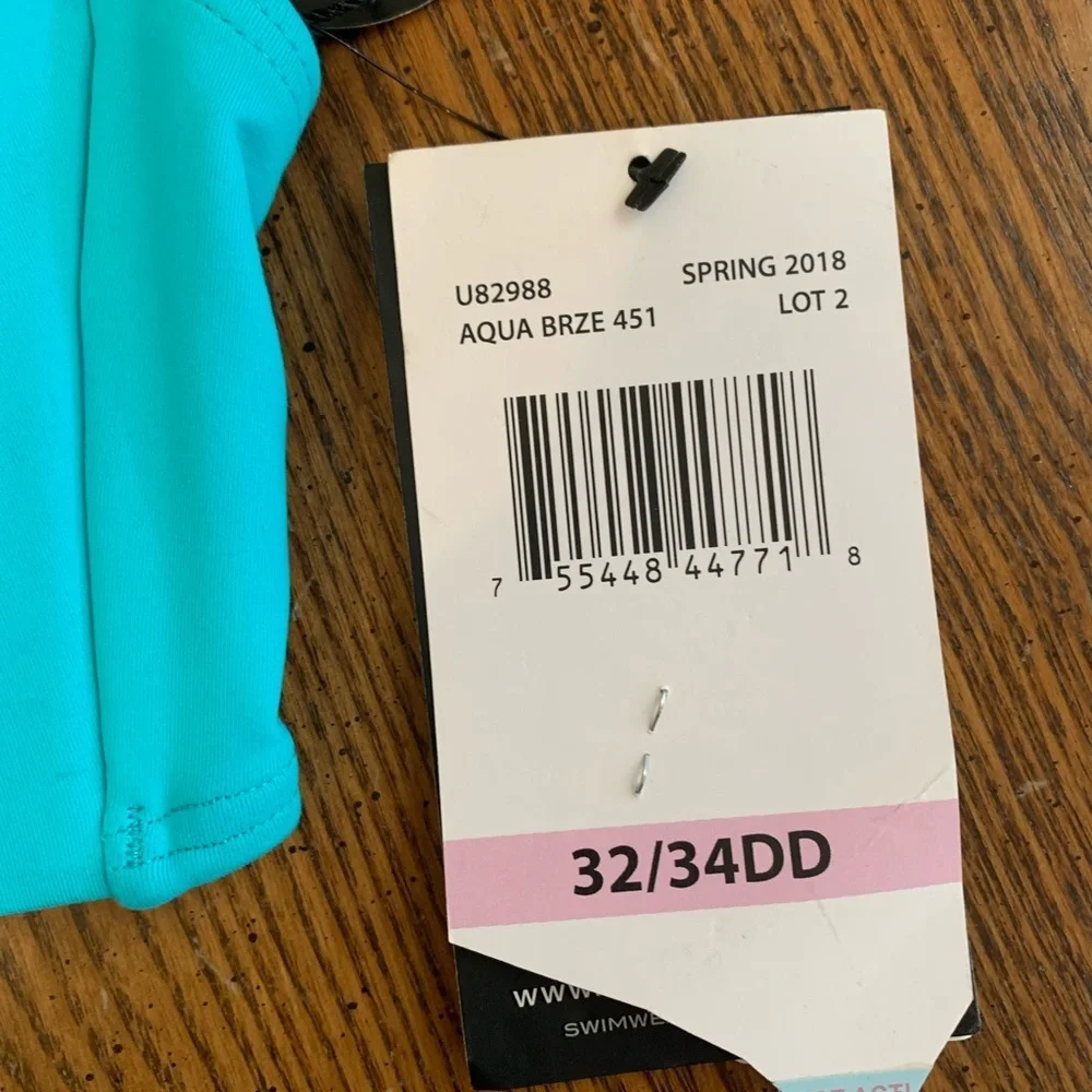 NWT Coco Reef Solid Aqua Brze‎ Underwire Bikini Top Sz 32/34DD No Straps